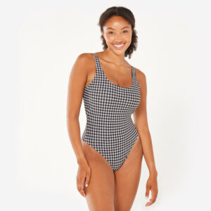 Decathlon Badeanzug Damen strukturiert Aurely Vichy schwarz/weiß