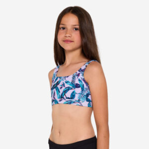 Decathlon Bikini-Oberteil Mädchen Bustier verstellbar 500 Nora violett geblümt