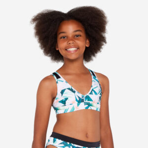 Decathlon Bikini-Oberteil Mädchen Triangel Lily weiß/geblümt