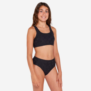 Decathlon Bikini-Set Surfen Mädchen Bustier hoher Taillenbund 500 Lao Miami schwarz
