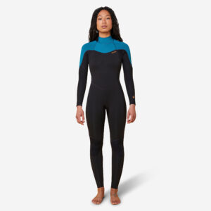 Decathlon Neoprenanzug Surfen Damen Rückenreißverschluss 500 4/3 mm schwarz/grün