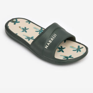 NABAIJI Badelatschen Slap 500 Kinder - Palmenaufdruck beige/khaki